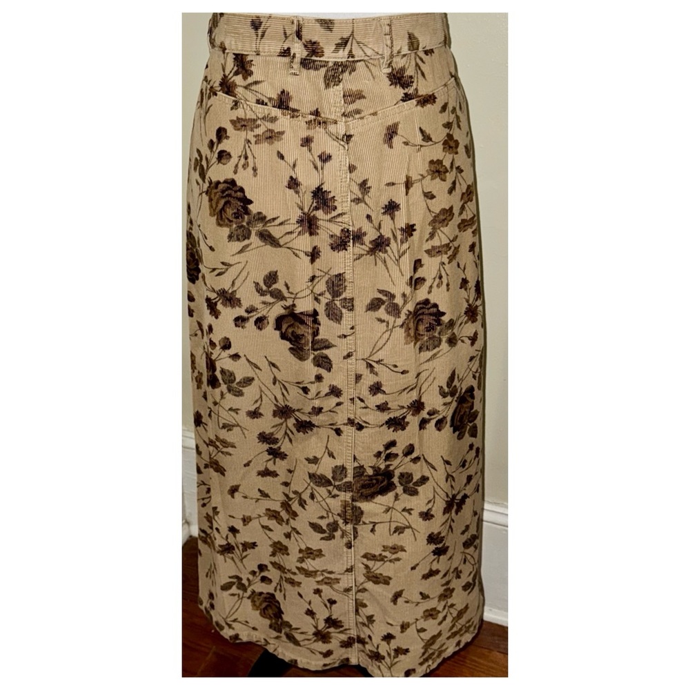 Eddie Bauer Y2K Tan Floral Jeans Style Corduroy Maxi Skirt, Sz 16P - Picture 3 of 14